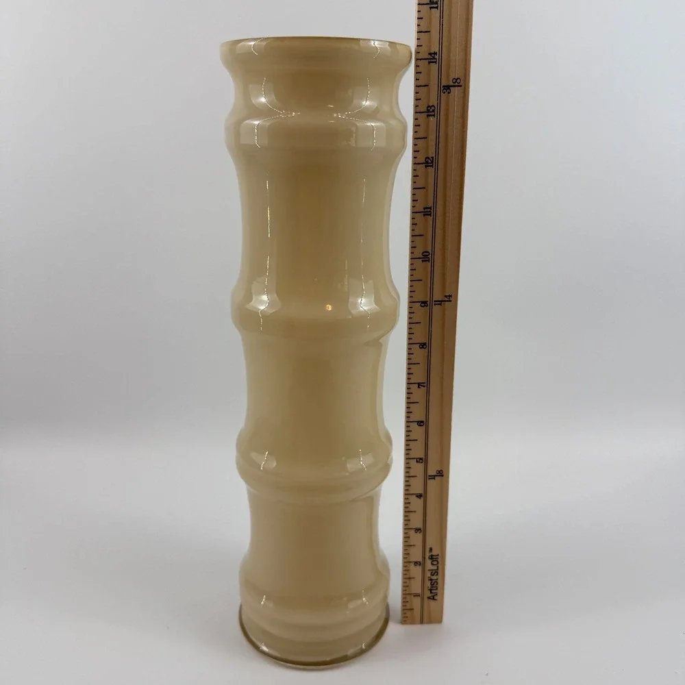 Pilgrim Cased Glass Bamboo Cylinder Vase Beige Milk Glass Retro MCM 14